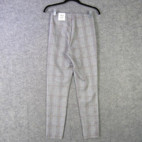 Zara Pants Womens XS Gray Plaid Mid Rise Leggings Slim Trousers Stretch New - Picture 7 of 9
